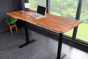 In hoogte verstelbaar bureau MAMMUT 140cm natuurlijk acacia massief hout boomrand - 43666 + 44303