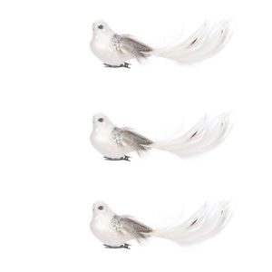 Vogels op clip wit 3 stuks 18 cm   -