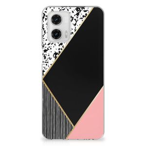 Motorola Moto G73 TPU Hoesje Zwart Roze Vormen