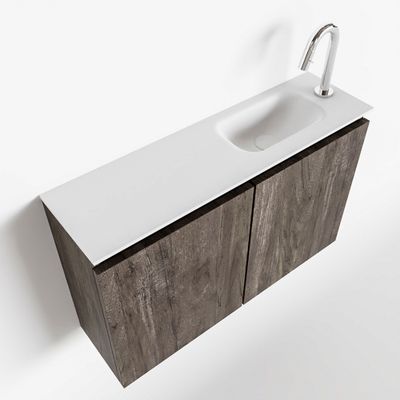 Toiletmeubel Mondiaz Ture | 80 cm | Meubelkleur Dark brown | Eden wastafel Talc Rechts | 1 kraangat