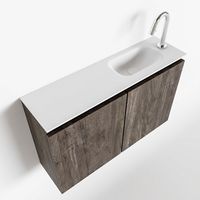 Toiletmeubel Mondiaz Ture | 80 cm | Meubelkleur Dark brown | Eden wastafel Talc Rechts | 1 kraangat
