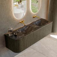 Badmeubel Mondiaz Kurve-Dlux | 155 cm cm | Meubelkleur Shadow | Wastafelkleur Lava | Solid surface | Dubbel / Rechts spoelbak | Zonder kraangat(en)