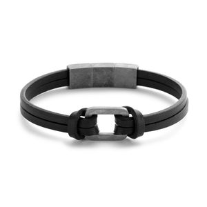 Frank 1967 7FB-0439 Armband staal/leder zwart 21 cm