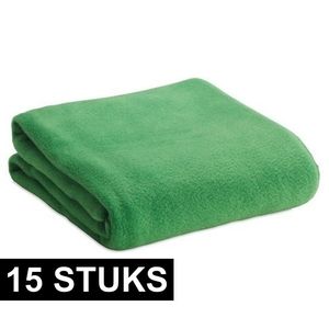 15x Fleece dekens/plaids groen 120 x 150 cm