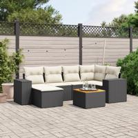 7-delige Loungeset met kussens poly rattan zwart