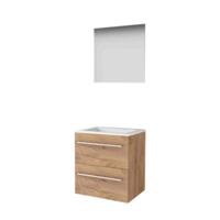 Basic-Line Ultimate 46 Badkamermeubelset - 60 x 46 cm - Met Grepen - 2 Lades - Acryl Wastafel - Zonder Kraangat - Spiegel met Indirecte LED Verlichting - Whisky Oak