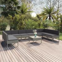 11-delige Loungeset met kussens poly rattan grijs