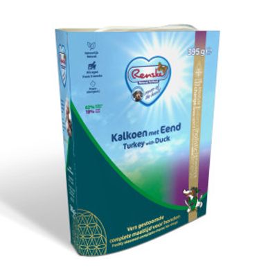 Renske vers gestoomd kalkoen met eend hypoallergeen natvoer hond (kuip) 2 trays (20 x 395 g)