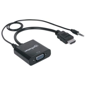 Manhattan 151559 HDMI / Jackplug / VGA Adapter [1x HDMI-stekker - 1x VGA-bus, Jackplug female 3,5 mm] Zwart 0.26 m