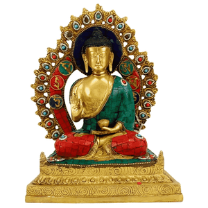 Boeddha Shakyamuni op Troon met Mozaïek Decoratie (30 cm)