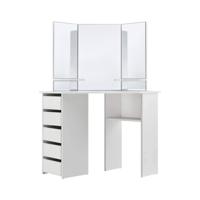 ML-Design Hoek kaptafel wit met 3 spiegels, donkergrijs krukje, 5 laden & 3 opbergvakken, 110x141,5x54 cm