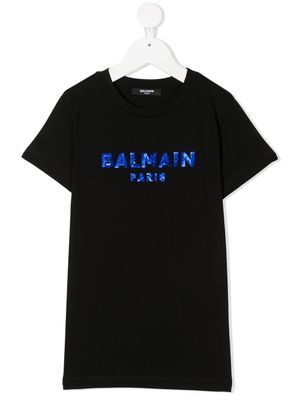 Balmain Kids t-shirt brodé de sequins - Noir