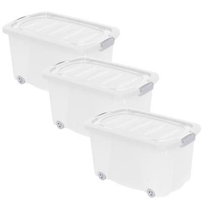 Opberg box/doos met wieltjes - 3x - kunststof - 60 x 39 x 32 cm - opruimen - organiseren