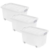 Opberg box/doos met wieltjes - 3x - kunststof - 60 x 39 x 32 cm - opruimen - organiseren