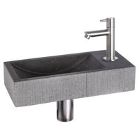 Differnz Ribble fonteinset bombai black - natuursteen - kraan recht - 38 x 18 x 8 cm - mat chroom