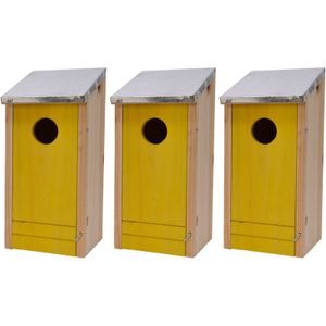 3x Houten vogelhuisjes/nestkastjes gele voorzijde 26 cm   -