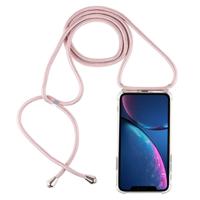 Vierhoek anti-val transparante TPU mobiele telefoon geval met Lanyard voor iPhone XR (Rose Gold)