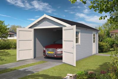 Outdoor Life Dillon Blokhut 320x560 cm 34 mm vuren Platinum Grey-Wit gecoat- Zadeldak- - Outdoor Life Outdoor Life Dillon Blokhut 320x560 cm 34 mm vuren Platinum Grey-Wit gecoat- Zadeldak- - Outdoor Life