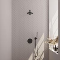 Brauer Black Edition Thermostatische Regendoucheset Inbouw - Hoofddouche 20 cm - Rechte Wandarm - 3 Weg - Handdouche Rond - Doucheslang - Wandaansluitbocht - Mat Zwart