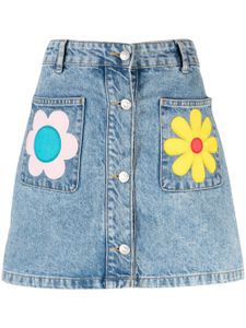 MOSCHINO JEANS minijupe en jean à patchs fleurs - Bleu