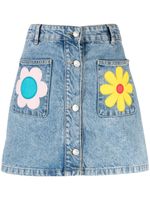 MOSCHINO JEANS minijupe en jean à patchs fleurs - Bleu - thumbnail