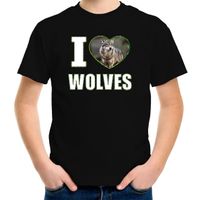 I love wolves t-shirt - met dieren foto - van een wolf - zwart - voor kinderen