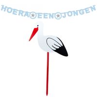 Geboorte versiering jongen - ooievaar geboorte bord - 100 cm hoog - letterslinger blauw