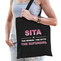 Naam cadeau tasje Sita - the supergirl - zwart - voor dames - katoen