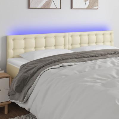 Hoofdbord LED 200x5x78/88 cm kunstleer crèmekleurig