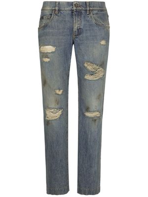 Dolce & Gabbana jean slim à effet déchiré - Bleu