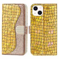 Croco Bling Series iPhone 14 Plus Portemonnee Hoesje - Goud