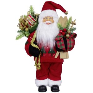Kerstman beeld - H30 cm - rood - staand - kerstpop   -