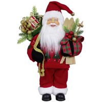 Kerstman beeld - H30 cm - rood - staand - kerstpop   - - thumbnail