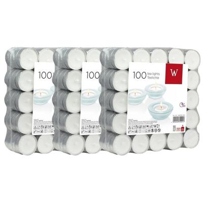 Theelichtjes/waxinelichtjes - wit - 300x stuks - 4 branduren - Geurloze kaars