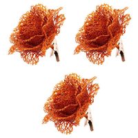 6x Oranje kanten glitter rozen bloemen op clip 10 cm