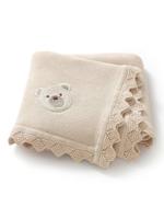 1pc Baby Knitted Blanket, Cute Bear Embroidery Romantic Wavy Edge, Comfortable & Minimalist, Suitable For Stroller, All Seasons Khaki / one-size