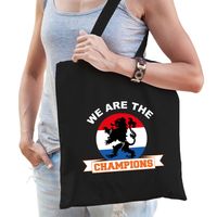 We are the champions oranje supporter tas zwart voor dames en heren - EK/ WK voetbal / Koningsdag - Feest Boodschappenta