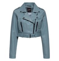 Queen Kerosin Cropped Leather Jacket Turquoise-XL