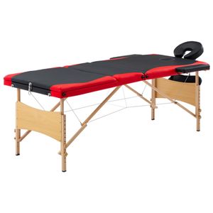 VidaXL Massagetafel inklapbaar 3 zones hout zwart en rood