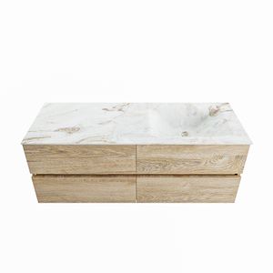 MONDIAZ VICA-DLUX 130cm badmeubel onderkast Washed Oak 4 lades. Inbouw wastafel CLOUD rechts zonder kraangat, kleur Frappe.