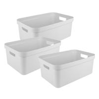 Sunware opbergbox Sigma Home - 3x - kunststof - 45 liter - wit - opberg dozen/bakken