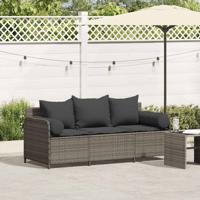 Tuinbank 3-zits met kussens poly rattan grijs