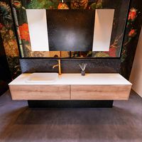 Badkamermeubelset Mondiaz Erin 200 cm met 2 Lades met RIDGE Wastafel Links Talc met 1 kraangat Greeploos Mat Washed Oak