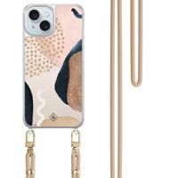iPhone 15 hoesje met beige koord - Abstract dots iPhone 15 hoesje met beige koord - Abstract dots