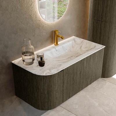Badmeubel Mondiaz Kurve-Dlux | 95 cm cm | Meubelkleur Shadow | Wastafelkleur Glace | Solid surface | Wasbak rechter zijde spoelbak | 1 kraangat