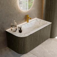 Badmeubel Mondiaz Kurve-Dlux | 95 cm cm | Meubelkleur Shadow | Wastafelkleur Glace | Solid surface | Wasbak rechter zijde spoelbak | 1 kraangat