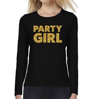 Party Girl goud glitter t-shirt long sleeve zwart voor dames - thumbnail