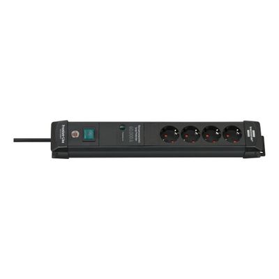 Brennenstuhl 1951140300 Stekkerdoos 4 Sockets | Premium Line | Aan/uit Schakelaar | Overspanningsbeveiliging | Zwart | 1,8 meter