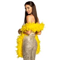 Boland Carnaval verkleed boa met veren - geel - 180 cm - 50 gram - Glitter and Glamour   - - thumbnail