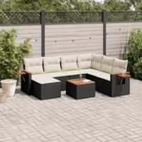 8-delige Loungeset met kussens poly rattan zwart